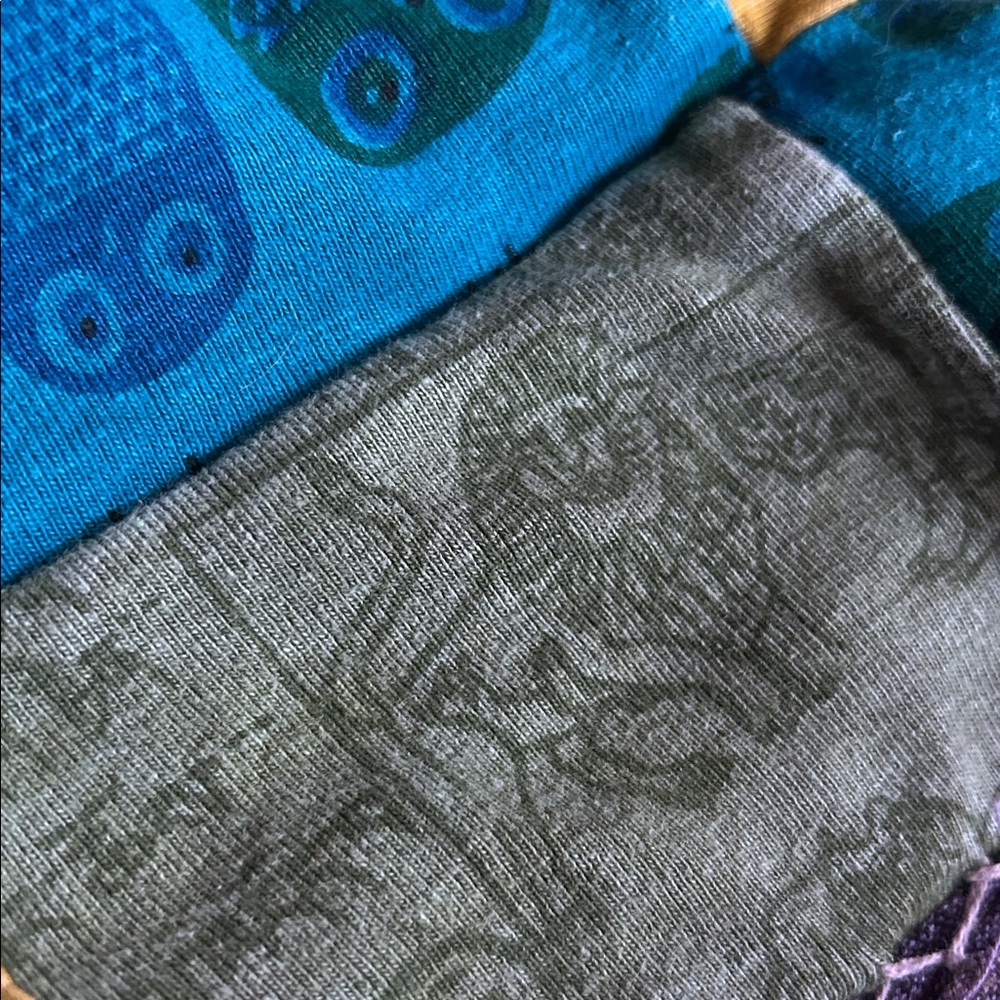 Rising International Boho Hippie Quilt Cross Stitch Block Print Pattern Overalls - Picture 14 of 16